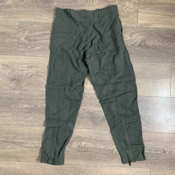 Aritzia Community Pants Straight Leg Cargo Army Linen blend Trouser Zipper Ankle - Picture 10 of 12